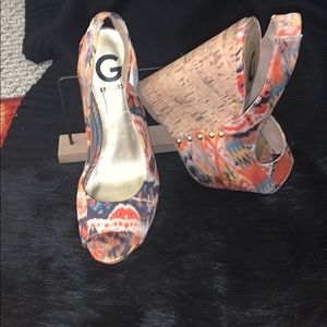 SEXY GUESS open toed AZTEC CORK WEDGE SHOES